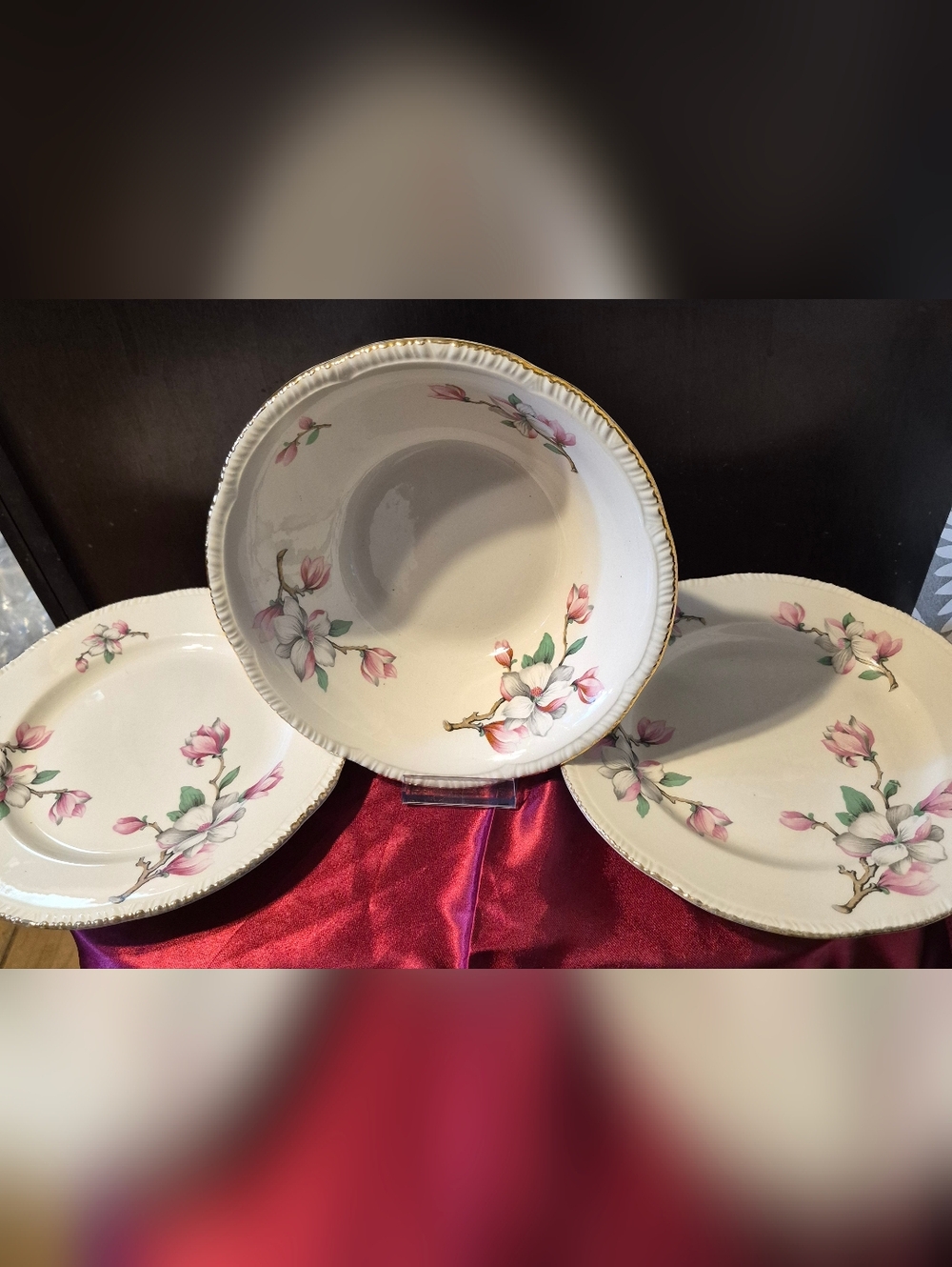 HOMER LAUGHLIN 🌸 DOGWOOD (3 PCS) 2 Plates + Serving Bowl -- Vint/Ant PORCELAIN